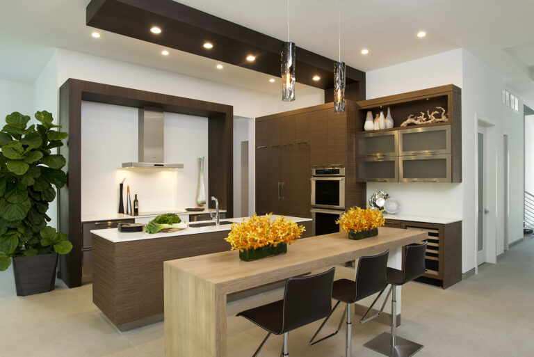 Hybrid Entertaining Kitchen with Distinctive Wood Shades