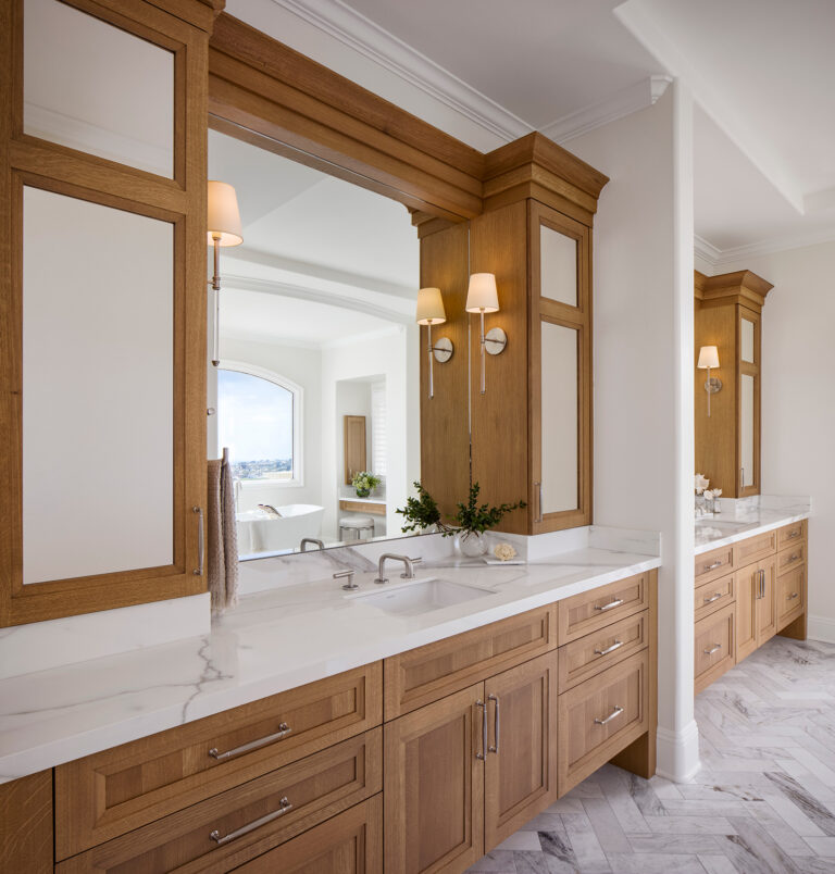 Custom Bathroom Cabinetry with Soft, Natural Elements