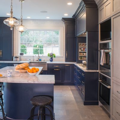 Sleek Blue Industrial Kitchen-Wellesley, MA